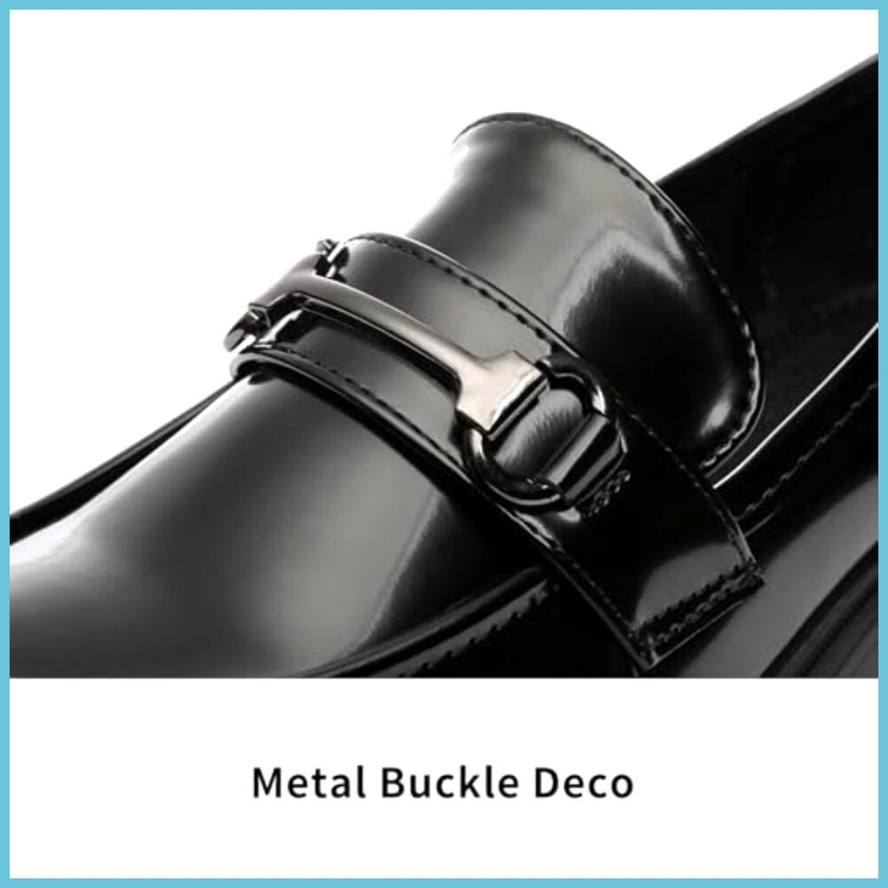 Chunky Platform Loafers with Buckle Patent Leather Slip-on Shoes - Picture 4 of 7